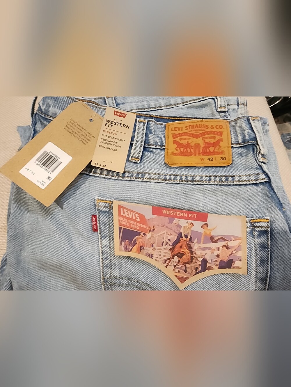 Levi's Men's Relaxed Western Fit Light Blue Denim Jeans 42 X 30